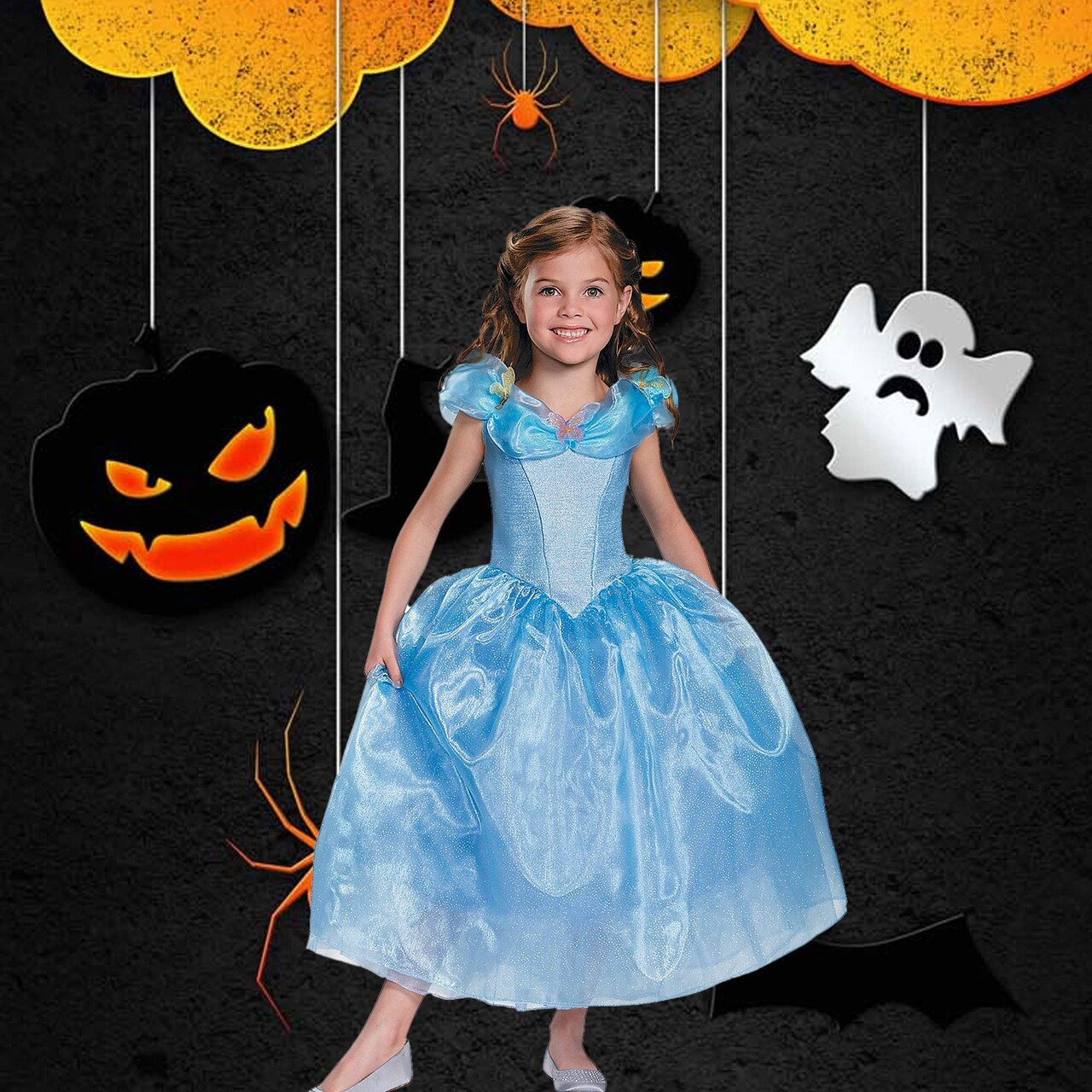 Girl's Cinderella Movie Costume Fairytale Princess Dress with Butterflies